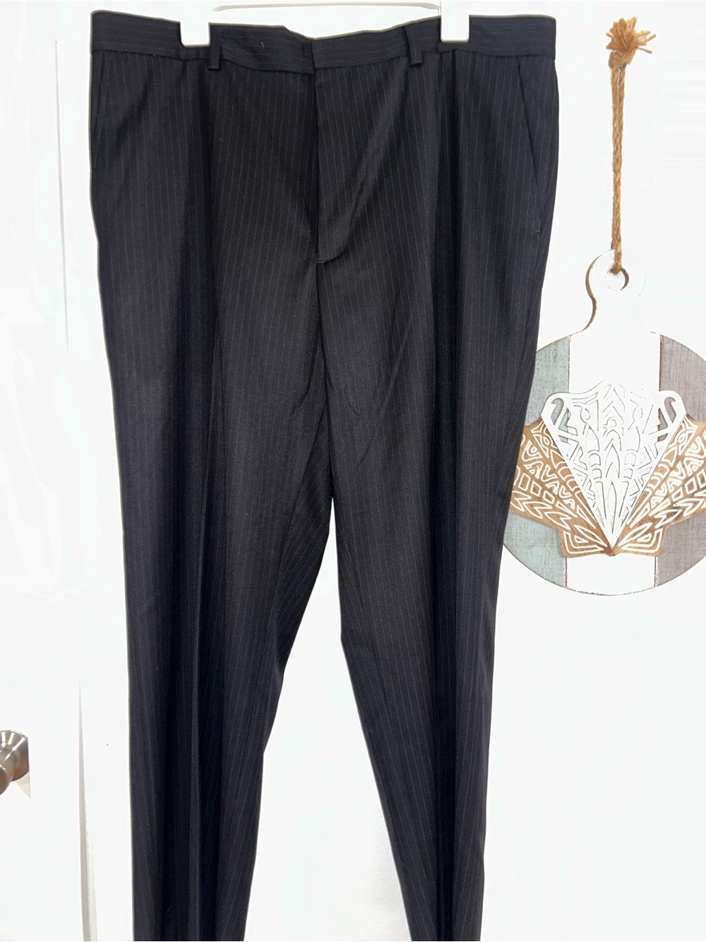 Men's Black Pinstripe Dress Trousers - Classic Tailored Fit